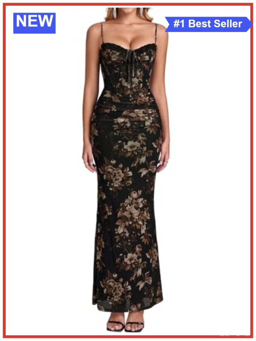 Corset Bodycon Maxi Dress Lace Neck Spaghetti Strap Formal
